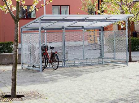 Cykelhus i stal med tak