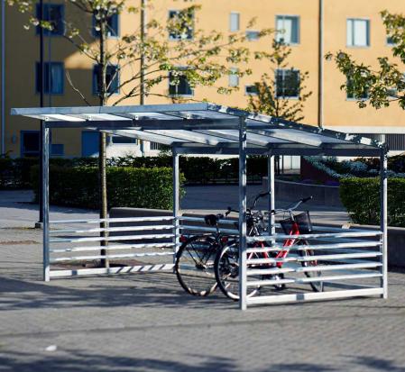 Cykelhus i stal med tak