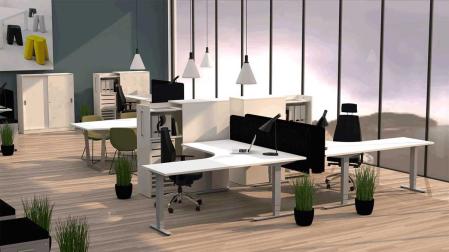 Hoj- och sankbart skrivbord med T-stativ