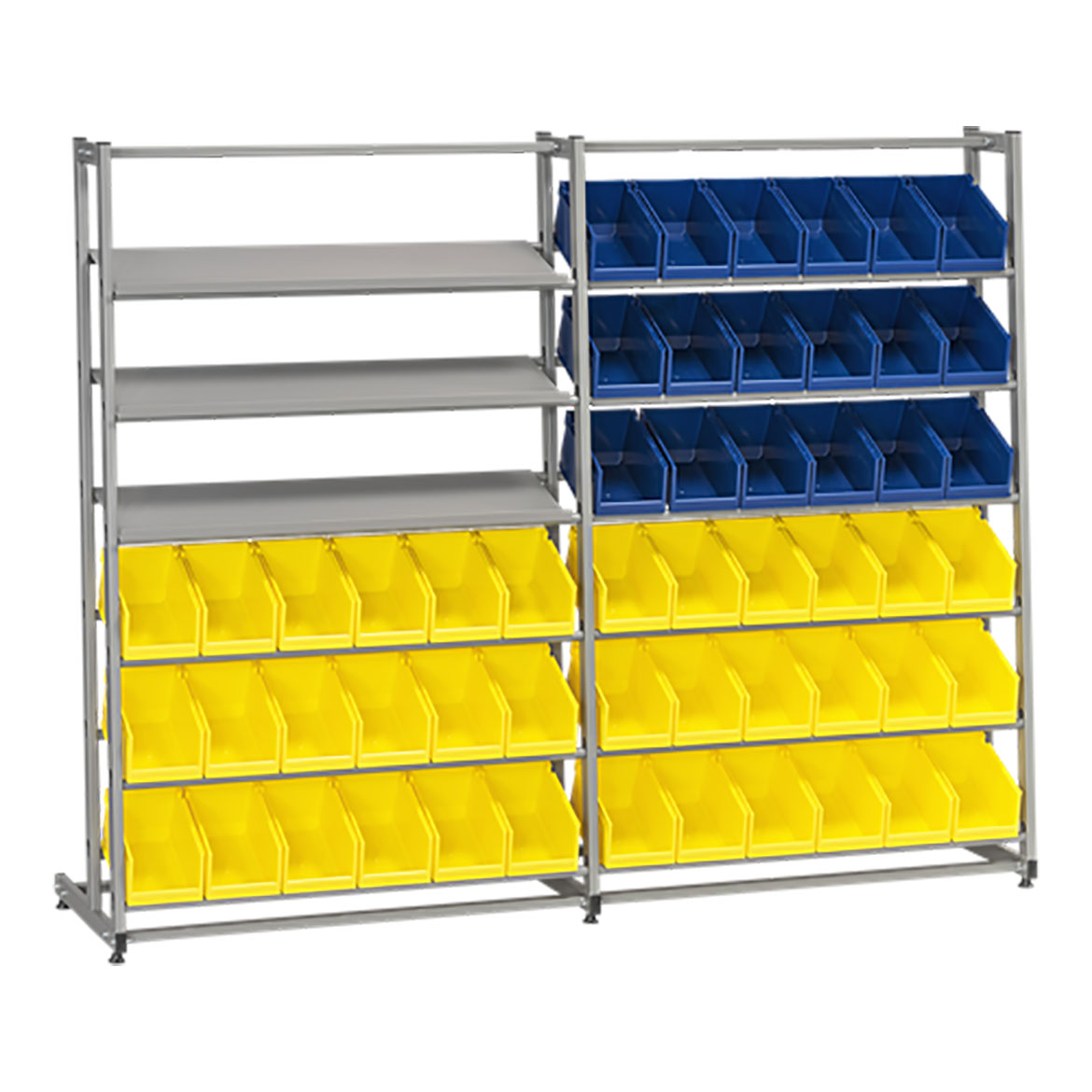 Backhylla Backo 300 med 54 plastbackar och 3 hyllplan