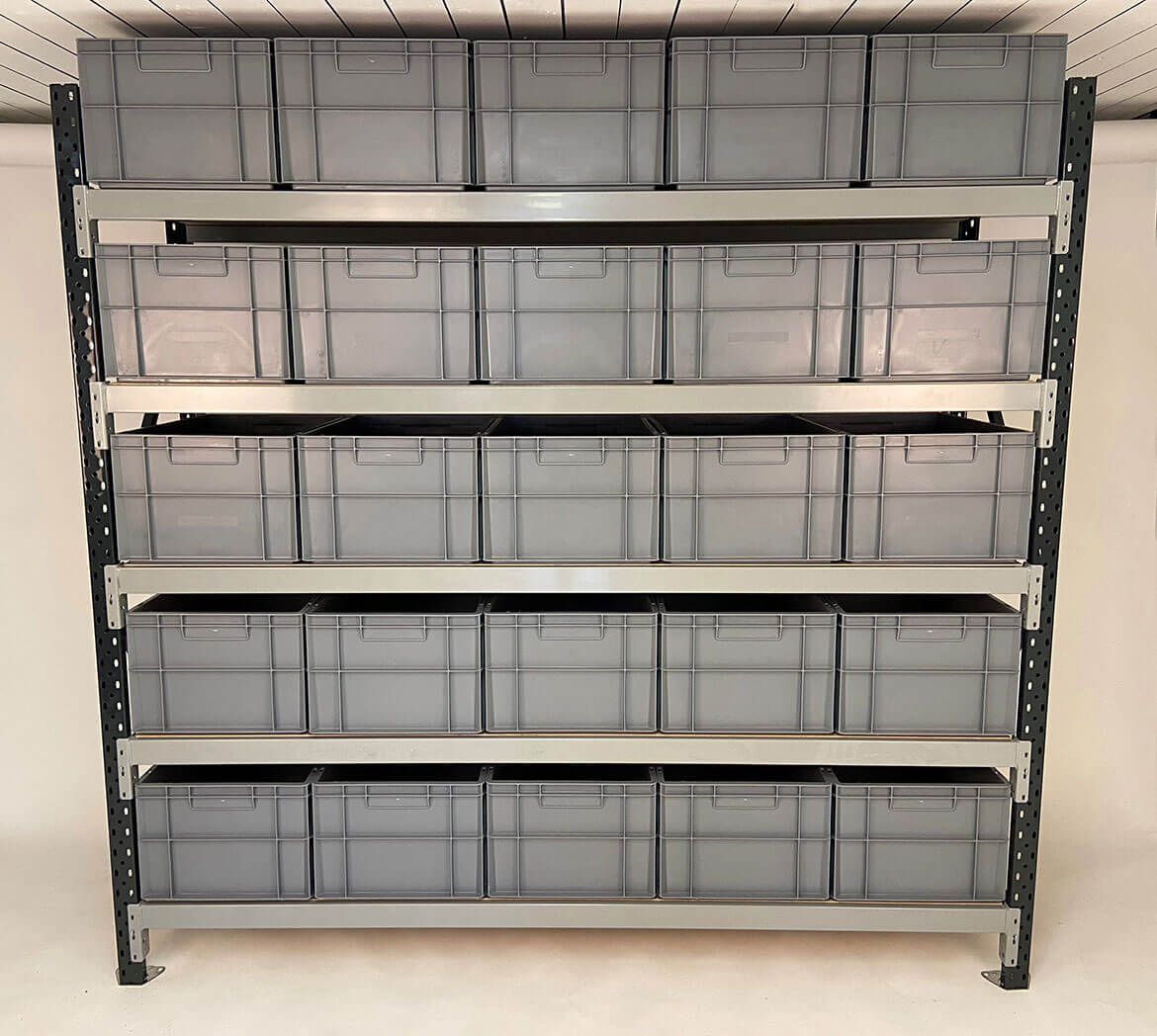 Lagerhylla Backo med 25 Stora EUR lådor