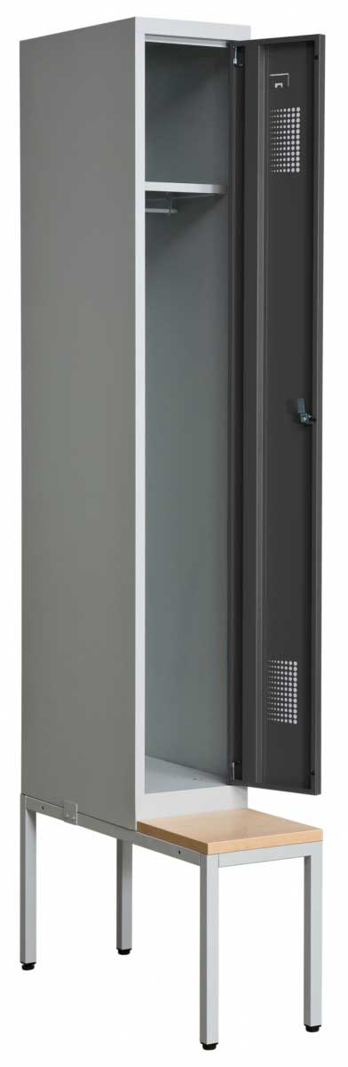 Helsvetsat kladskap med sittbank och 1 dorr