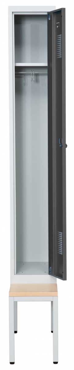 Helsvetsat kladskap med sittbank och 1 dorr