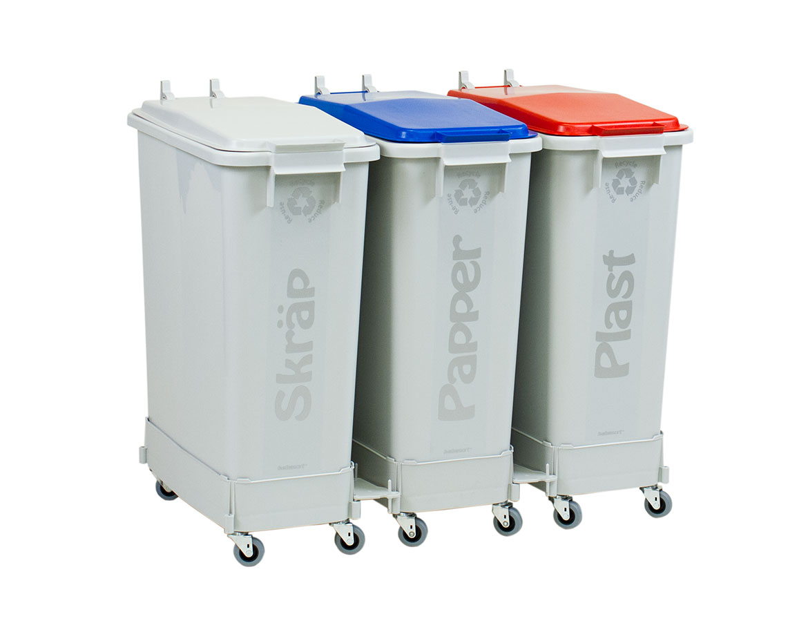 Källsorteringskärl 3x60 liter grå med lock