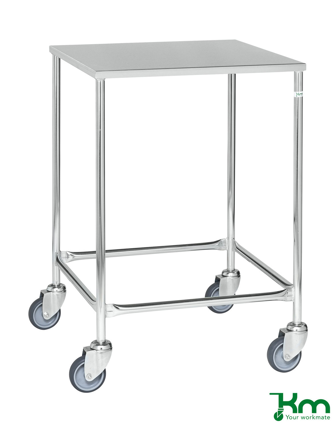 Rullbord rostfritt, bromsade hjul, 605x605x885 mm 150 kg